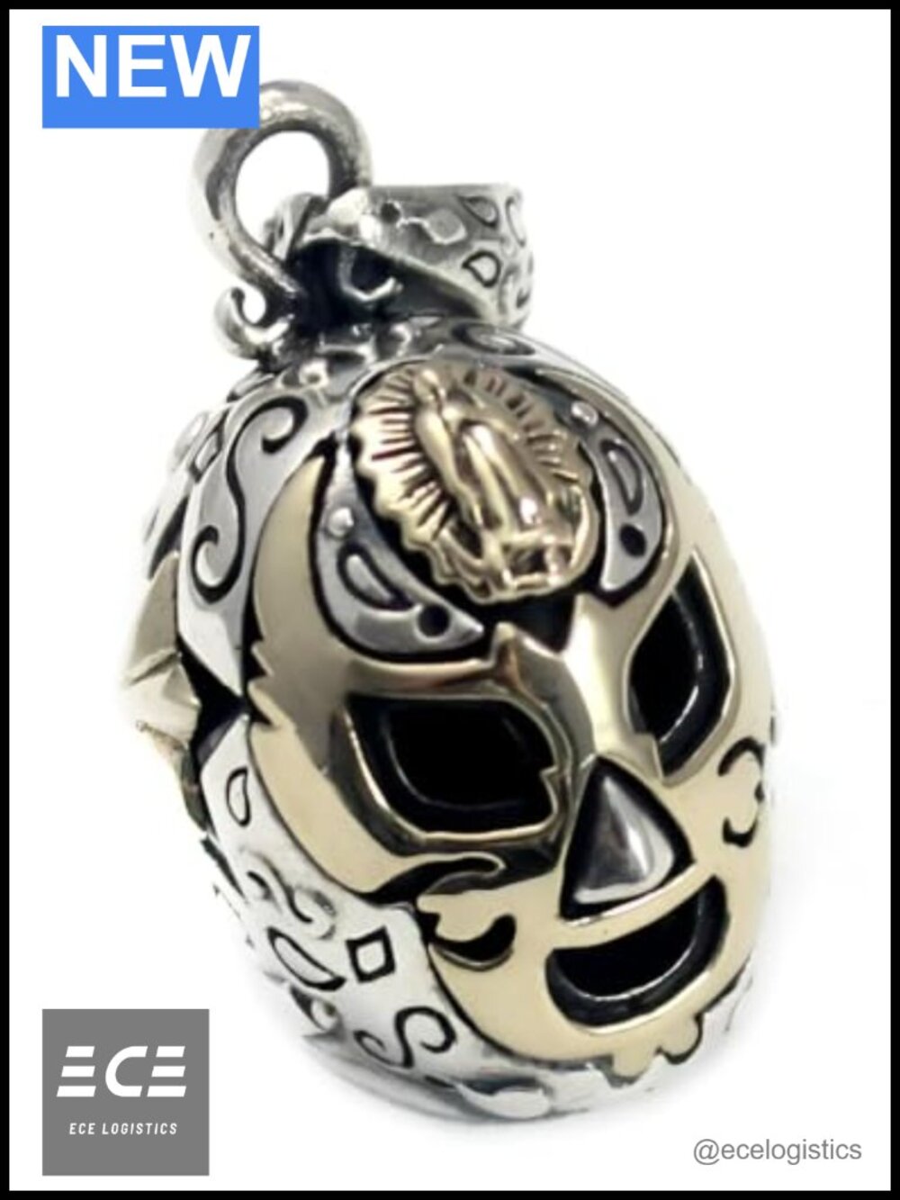 925 Sterling Silver Virgin Mary Wrestling Mask Pendant Mexican Necklace